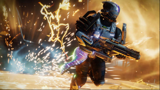 Destiny 2 improvements: a guardian runs from an explosion