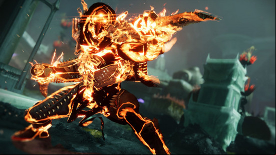 Destiny 2 improvements: a flame-surrounded character wields a weapon