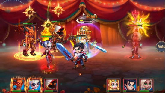 Best free MMOs: Hero Wars. Image shows a hectic battle taking place with a range of strange characters fighting each other.