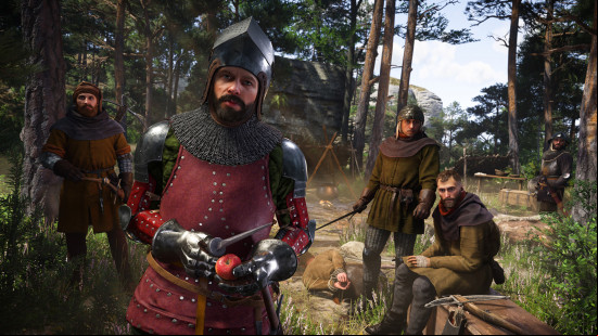 Best medieval games: a heavily armored man peels an apple with a dagger.