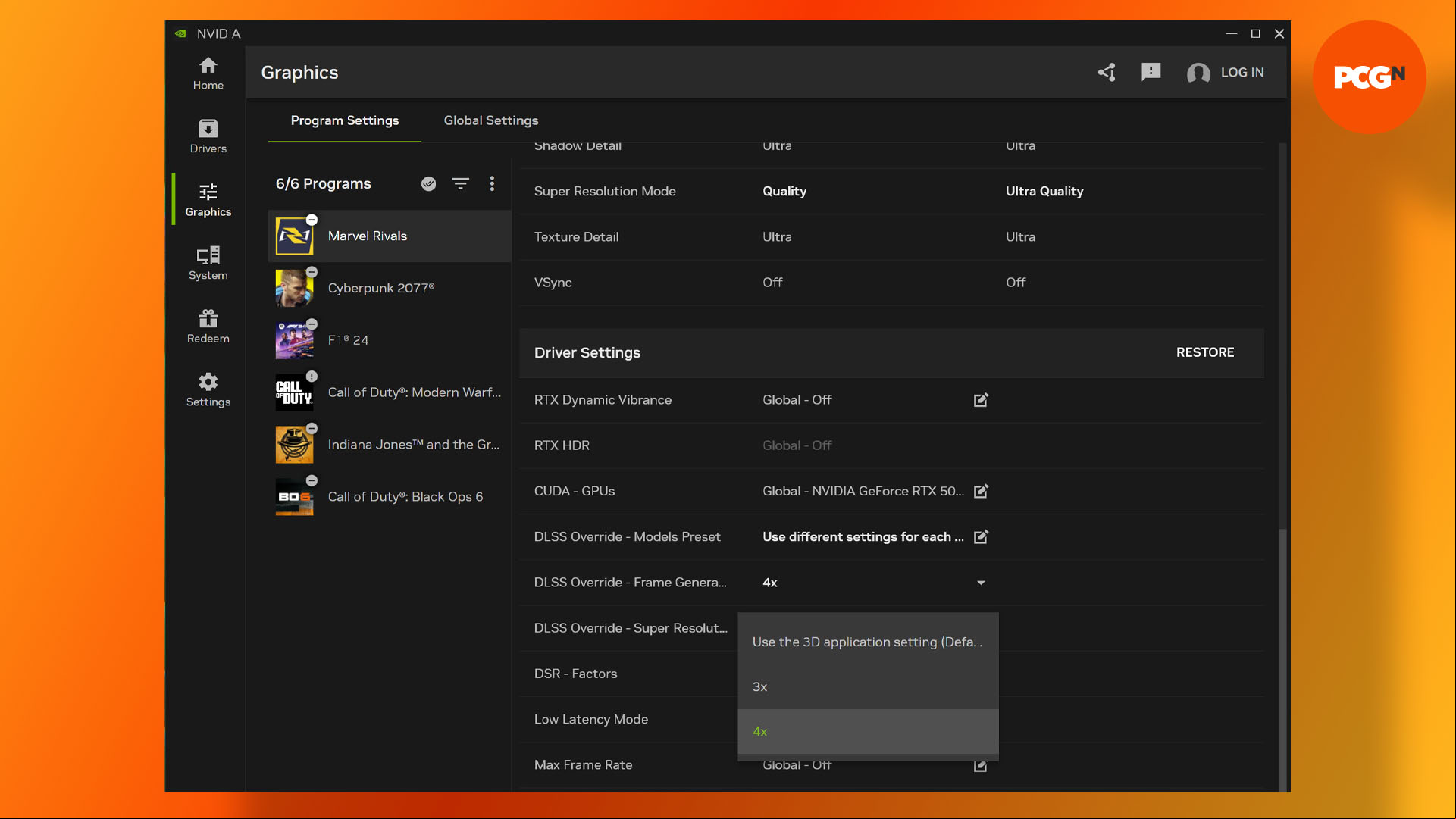 Nvidia GeForce RTX 5090 review: DLSS Override enables you to force on the transformer model and Multi Frame Gen, via the Nvidia App.