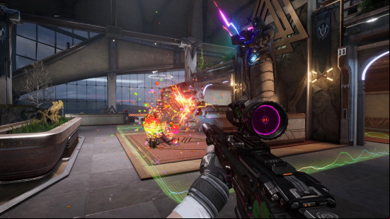 Best FPS games: Fragpunk. Image shows a shoot out with confetti on the battlefield.