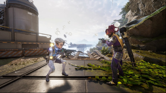 Best free Steam games: Fragpunk. Image shows two combatants facing each other down in a futuristic arena.