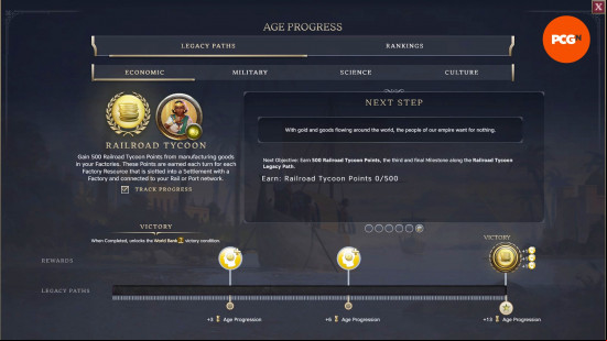 Civ 7 Victories: The in-game instructions for the final step of the Economy Legacy Path, leading to a Economic Victory.