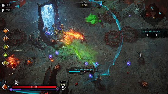 The Jotunnslayer attempts to close the portal in Jotunnslayer: Hordes of Hel, one of the best games like Diablo.