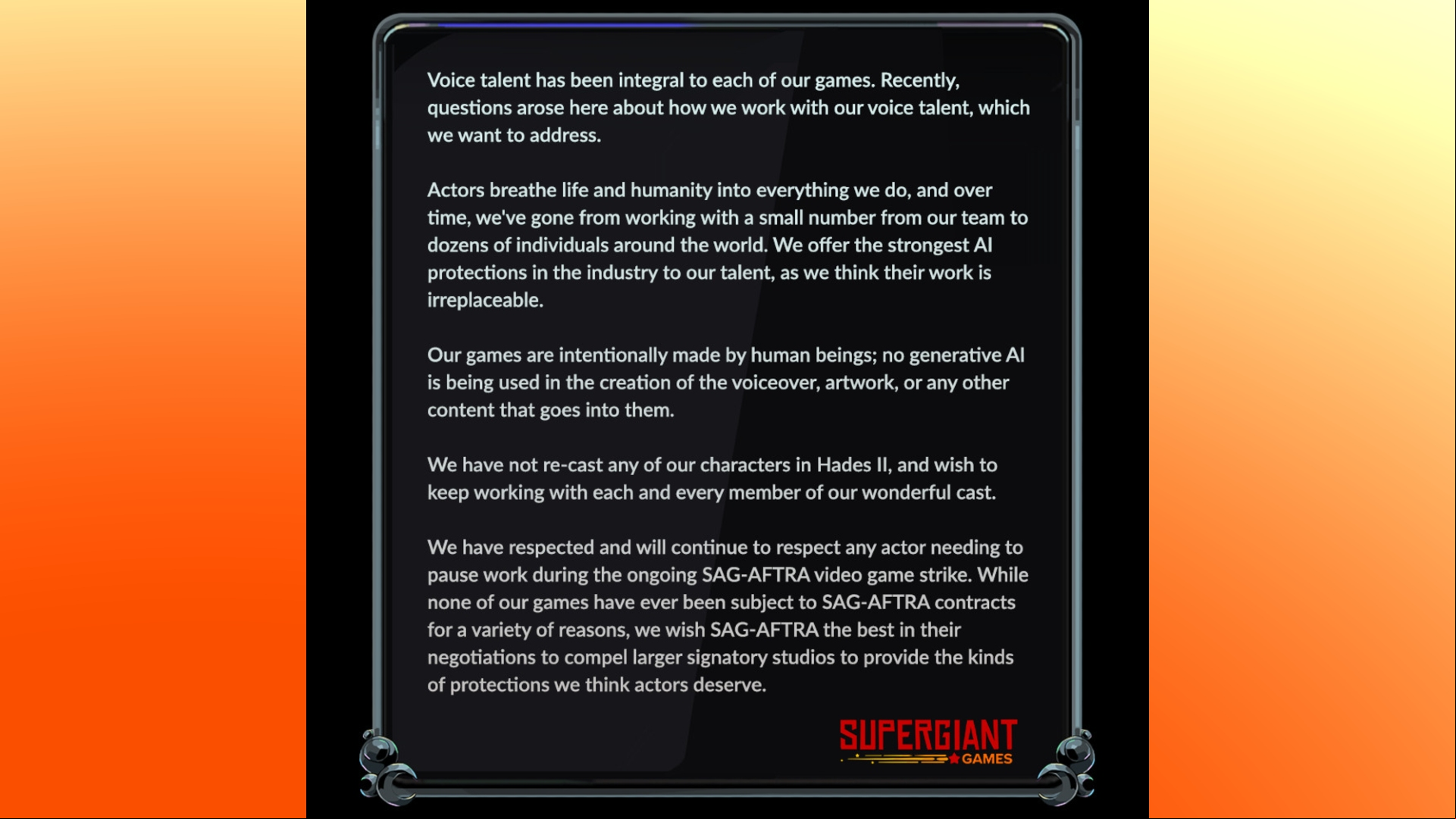 Hades 2: A statement from Supergiant Games