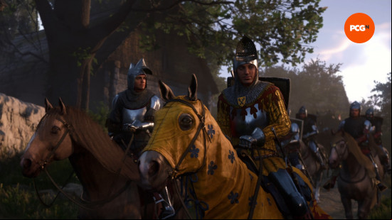 henry and hans riding a horse in armor