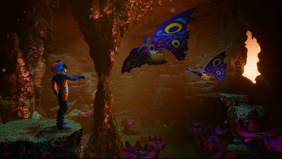 A player shooting at flying bugs in Revenge of the Savage Planet.