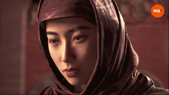 Assassin's Creed Shadows bosses: a young woman wearing a scarlet shawl