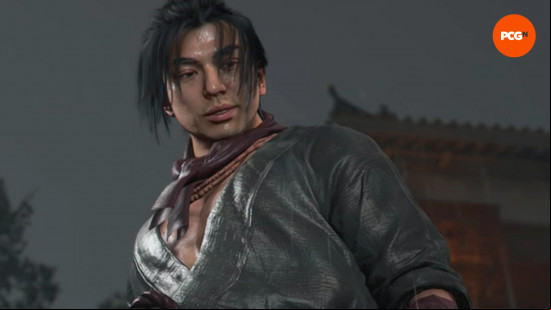 Assassin's Creed Shadows romance options: the rugged Gennojo wearing a light, open shirt and a red neckerchief 