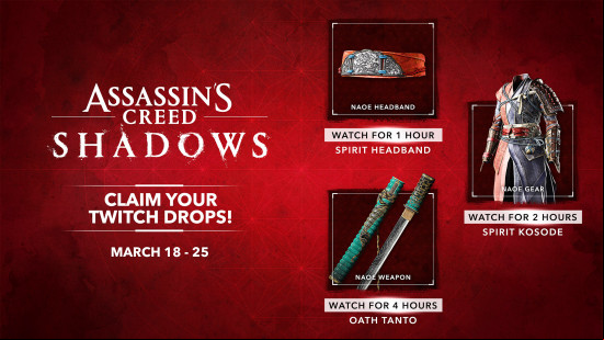 Assassin's Creed Shadows Twitch drops: the active launch drops
