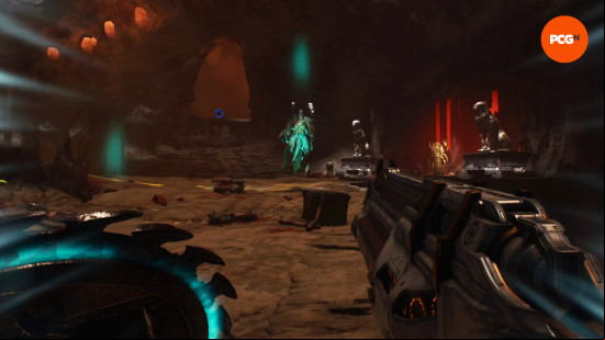 Best FPS games: the Slayer aiming a shotgun at a floating demon