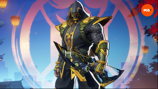 Best Marvel Rivals skins: Hawkeye in a gold, green, and black Ronin attire
