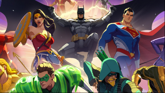 DC Dark Legion key art with Batman, Green Lantern, Superman, Wodner Woman and Green Arrow in action poses