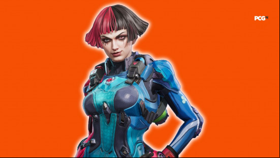 Fragpunk tier list: a woman with twotone hair, and a skin tight blue body suit.
