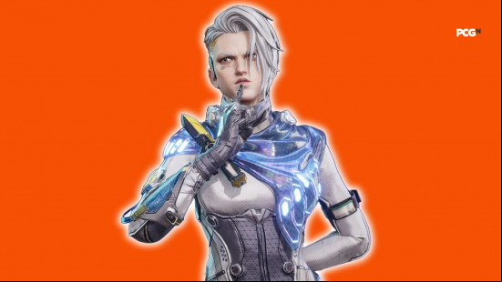 Fragpunk tier list: a woman with shirt white hair, wearing a futuristic white bodysuit.