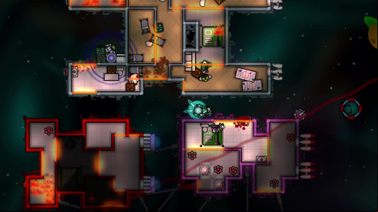 Airlock Arena gameplay image, showing a spaceship from top down with different assets inside.