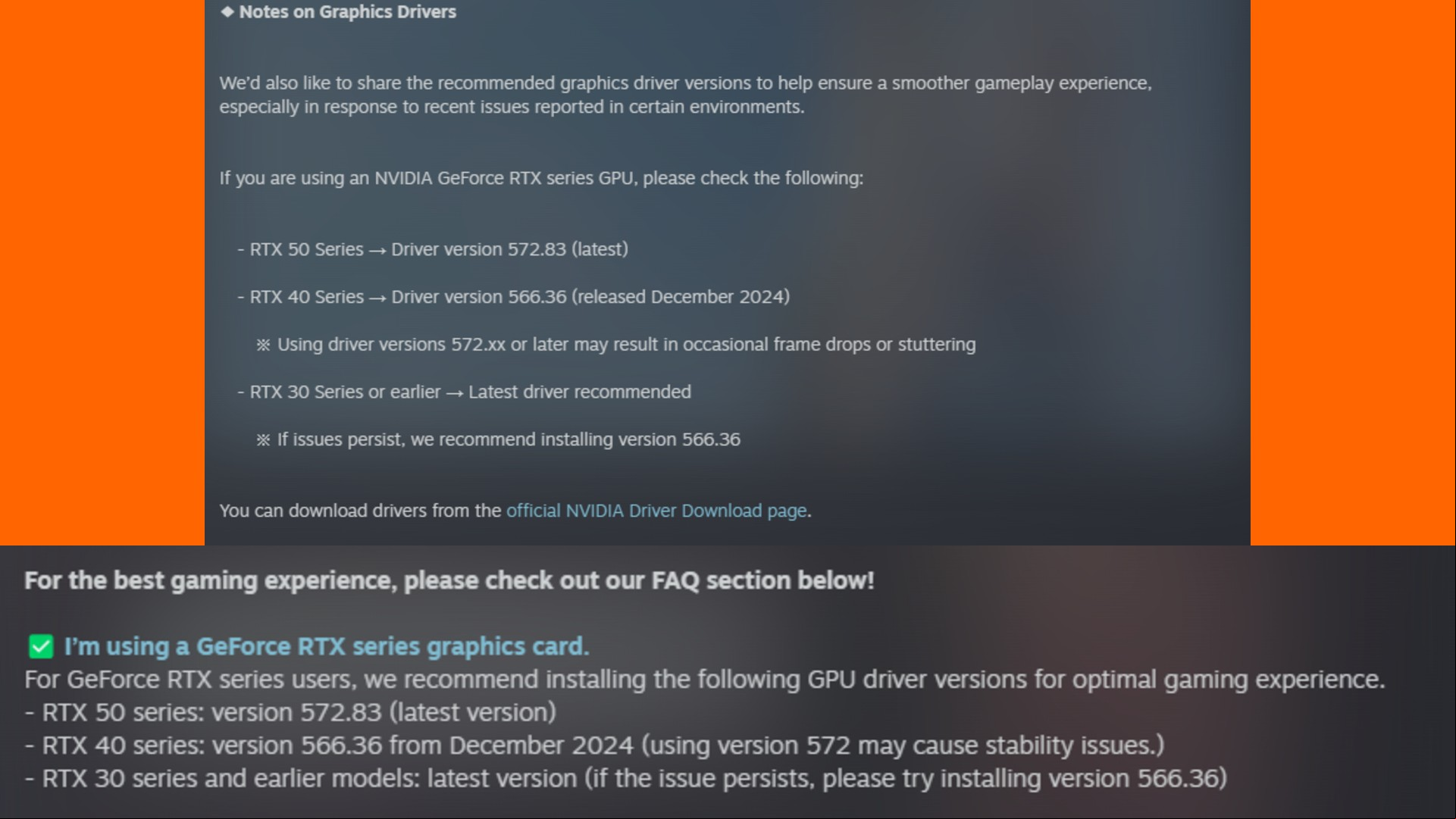 Posts from the Steam Community pages of inZOI and Khazan descussing which Nvidia graphics drivers to use .
Top: inZOI developer comments
Bottom: Khazan developer comments