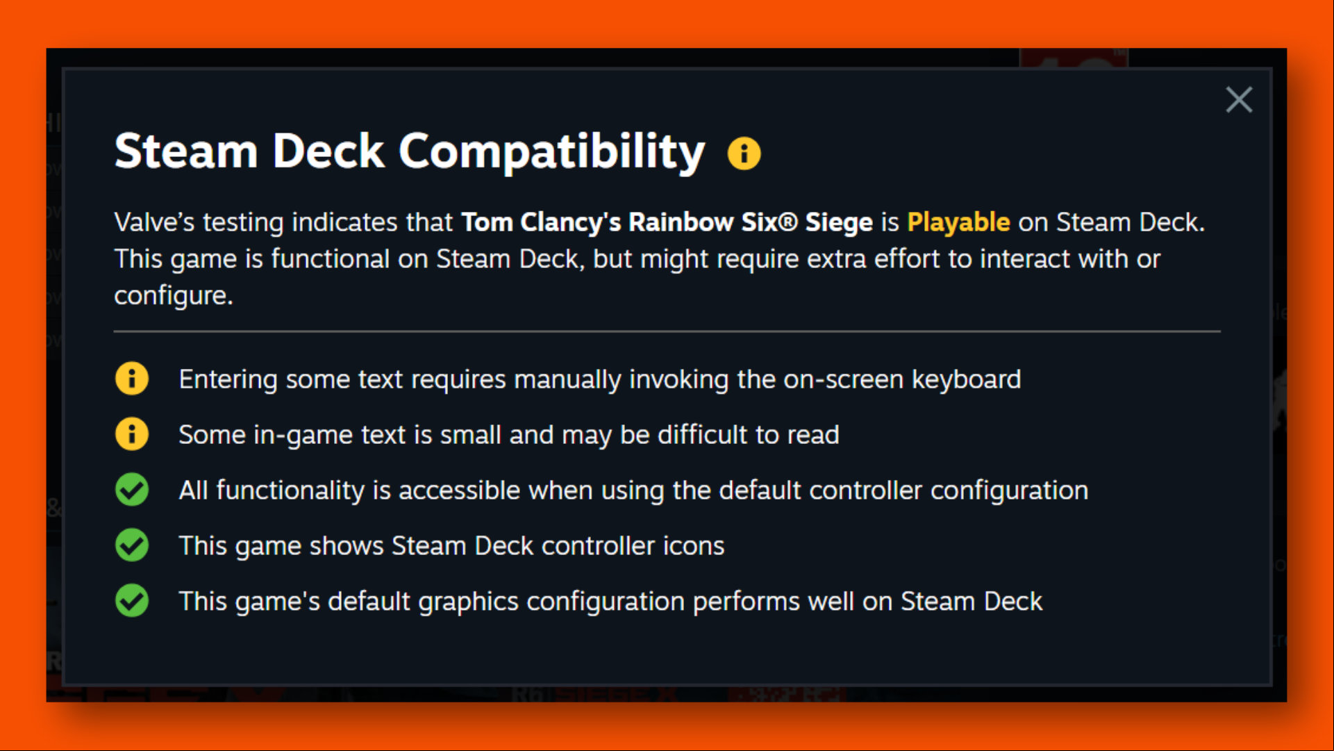 Rainbow Six Siege Steam Deck compatibility guidance