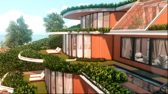 A three-tier underground house built in The Sims 4.