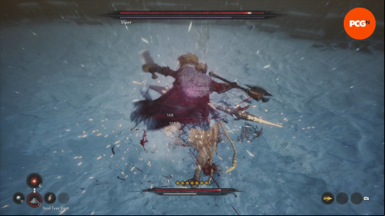 Khazan is using a whirlwind attack, which is one of the most useful skills that the dual blades have, making it the best The First Berserker weapon