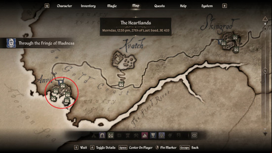Anvil's location circled on the map in Oblivion Remastered