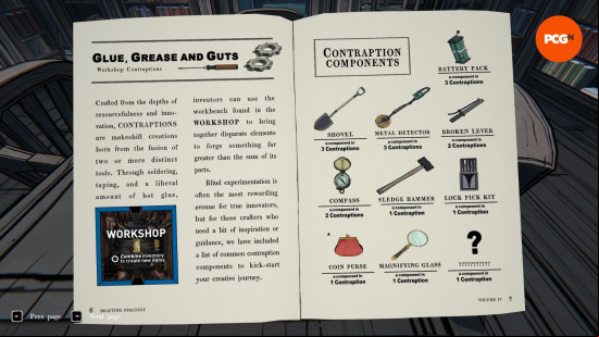 Blue Prince workshop items: a book showing possible combinations of items.