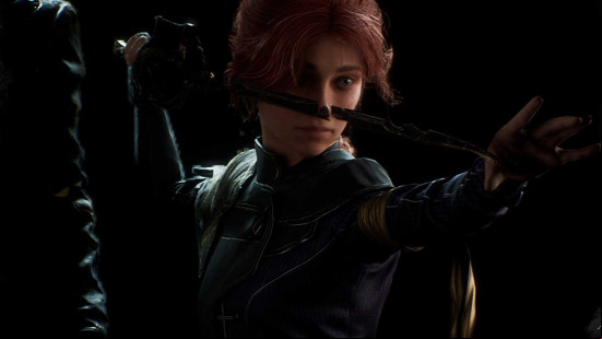 A red head woman attacking in Clair Obscur.