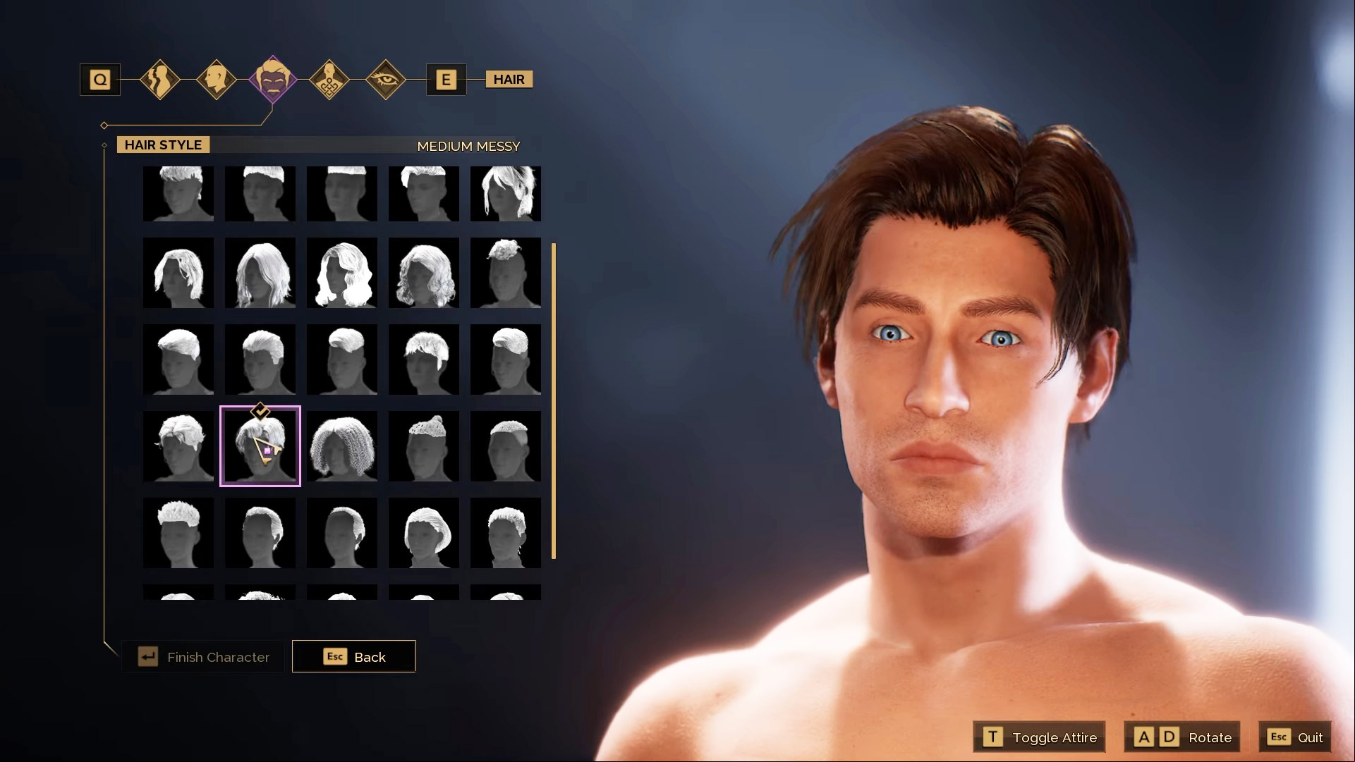 Dune Awakening mods: the character creation UI showing a young man with dark hair and piercing blue eyes