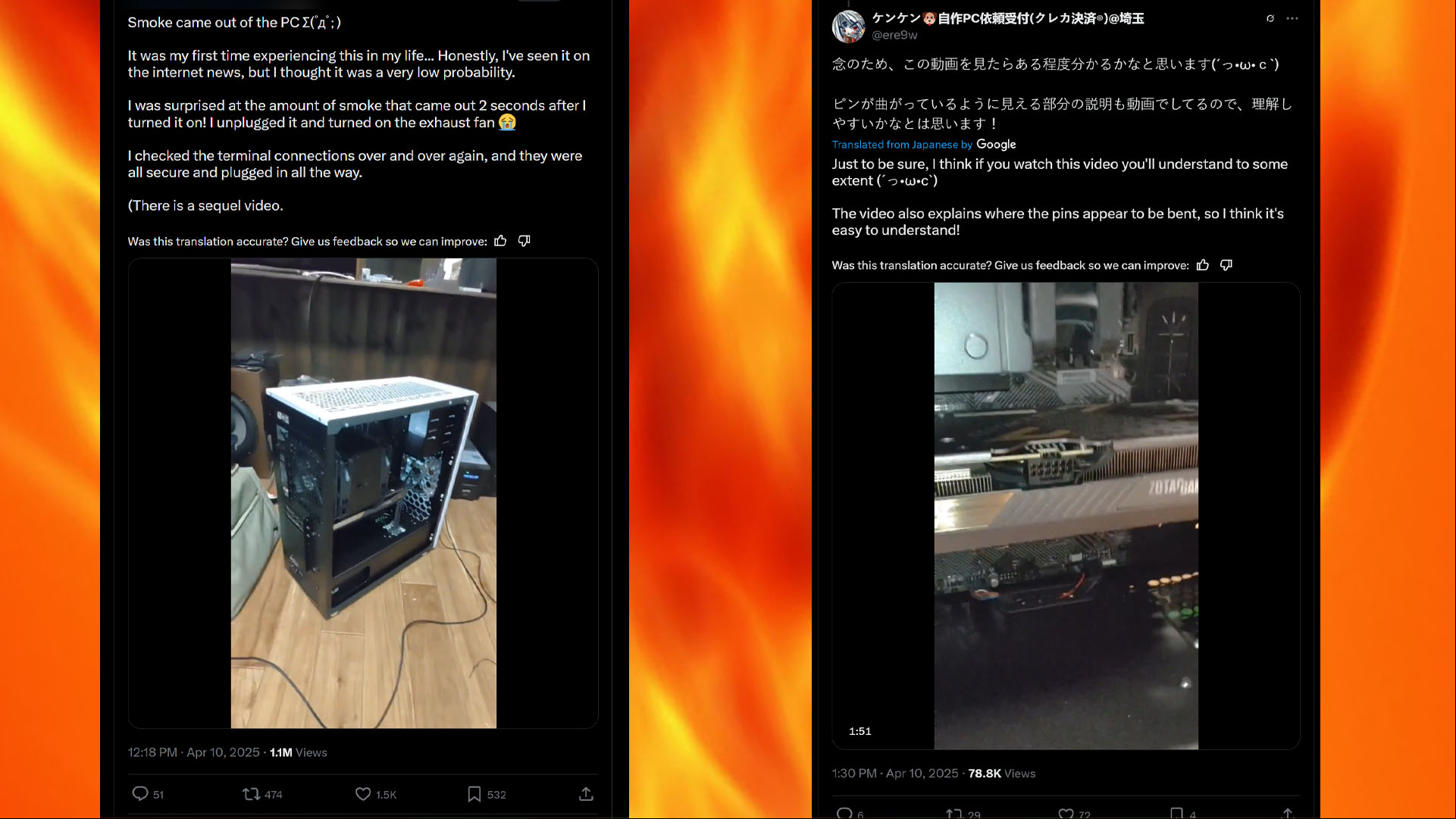 melting nvidia geforce rtx 5070 cable tweet