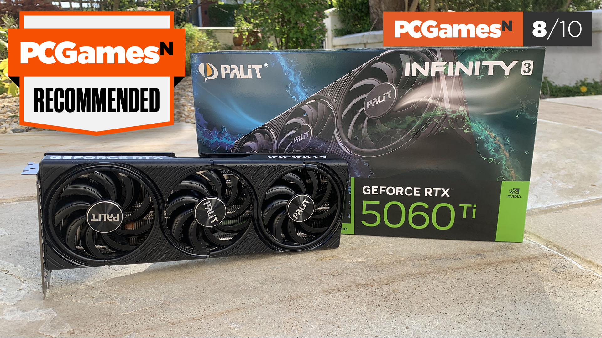 Nvidia GeForce RTX 5060 Ti review: Palit graphics card and box.