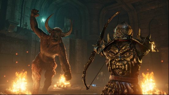 A character with a bow attacking a monster in Oblivion Remastered.