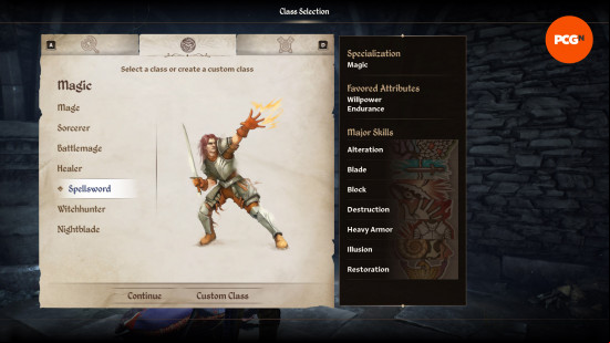 Oblivion Remastered best class: the Spellsword class.