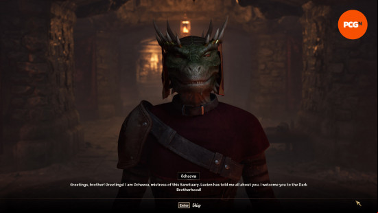 Oblivion Remastered Dark Brotherhood: the Argonian Ocheeva.