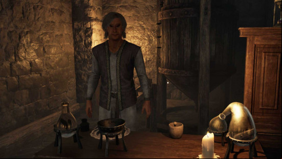 A player character standing in a room around candles in Oblivion Remastered.