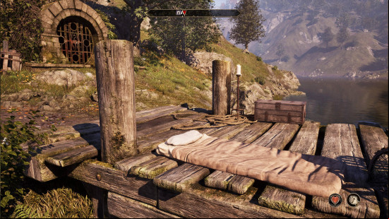 Oblivion Remastered mods: a small bed sits on top of a dock.