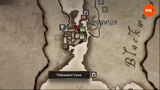 Oblivion Skeleton Key: an old yellowed map showing the location of Tidewater Cave.