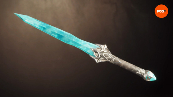 Best Oblivion Remastered weapons: a short sword with a blue blade.