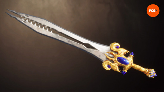 Best Oblivion Remastered weapons: a jagged gold and silver sword.