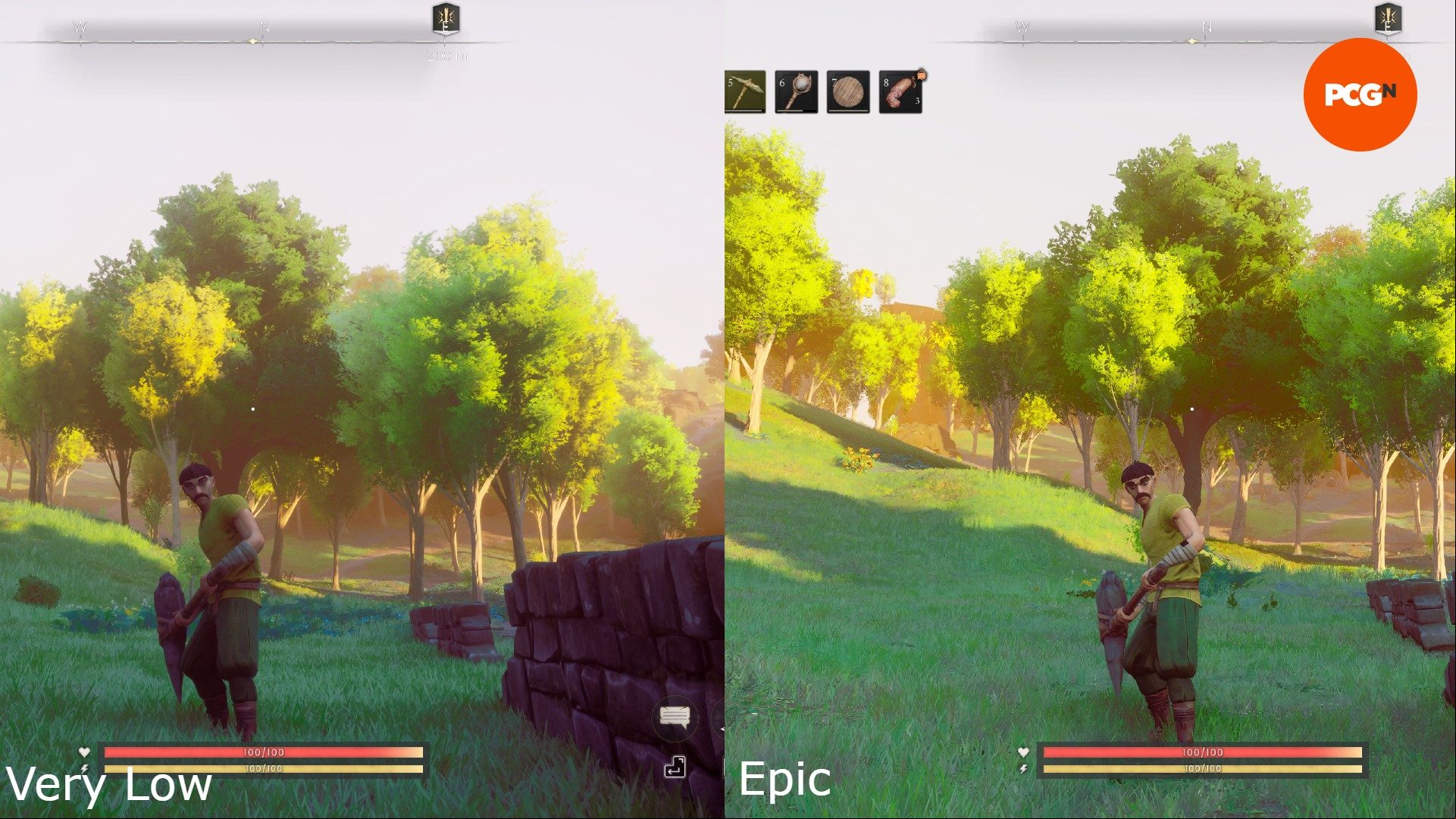 Runescape Dragonwilds Very Low and Epic graphics comparison