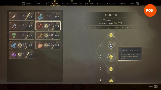 Runescape Dragonwilds skills: a page showing all the level rewards in the survival crafting game Runescape Dragonwilds.