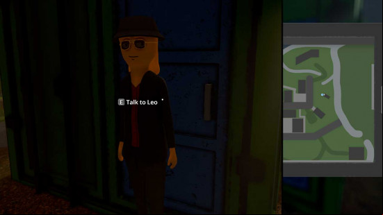 Leo in the dark next to a map in Schedule 1.