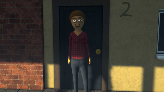 A man in a checked shirt standing in front of a door in Schedule 1.