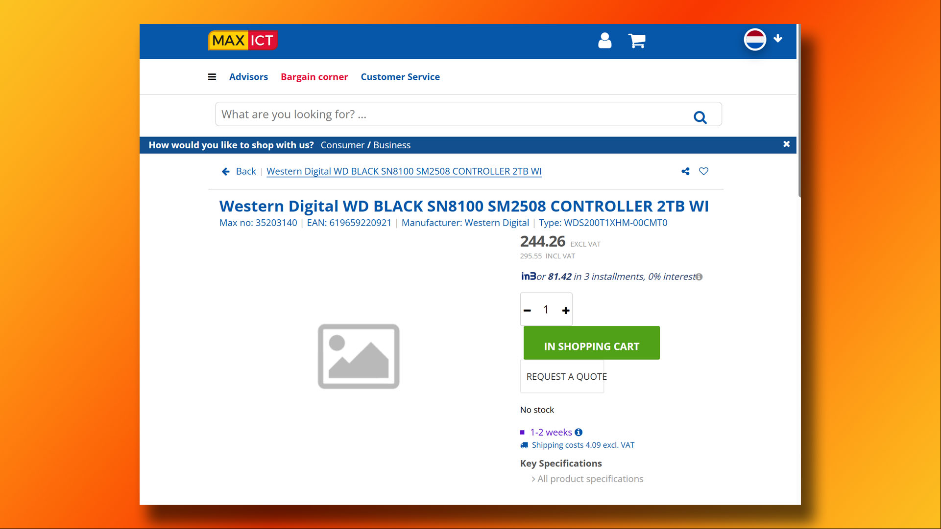 WD Black SN8100 2TB SSD listed on Max ICT.
