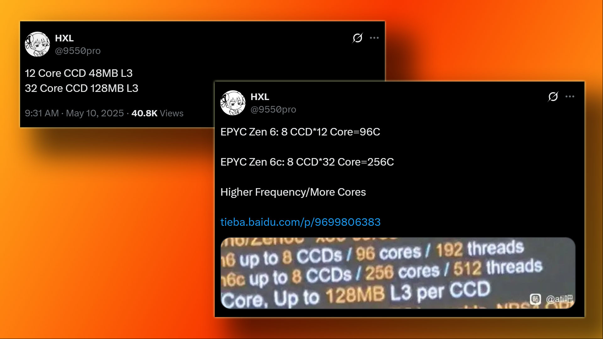 AMD Zen 6 U leak in posts on X (formerly Twitter) by 9550pro.