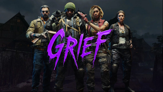 Black Ops 6 Season 4: four adult humans stand side by side. The word 'Grief' is writting in huge purple letters in the foreground.
