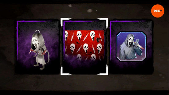 Three Ghost Face themed rewards available as part of a DBD 2v8 event.