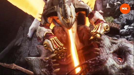 Doom The Dark Ages review: Serrat the dragon breathes fire down the throat of a Titan