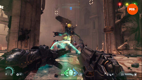 Doom The Dark Ages review: the Slayer throws a shield at an enemy