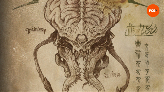 Doom The Dark Ages review: a codex entry showcasing a large Eldritch Cacodemon
